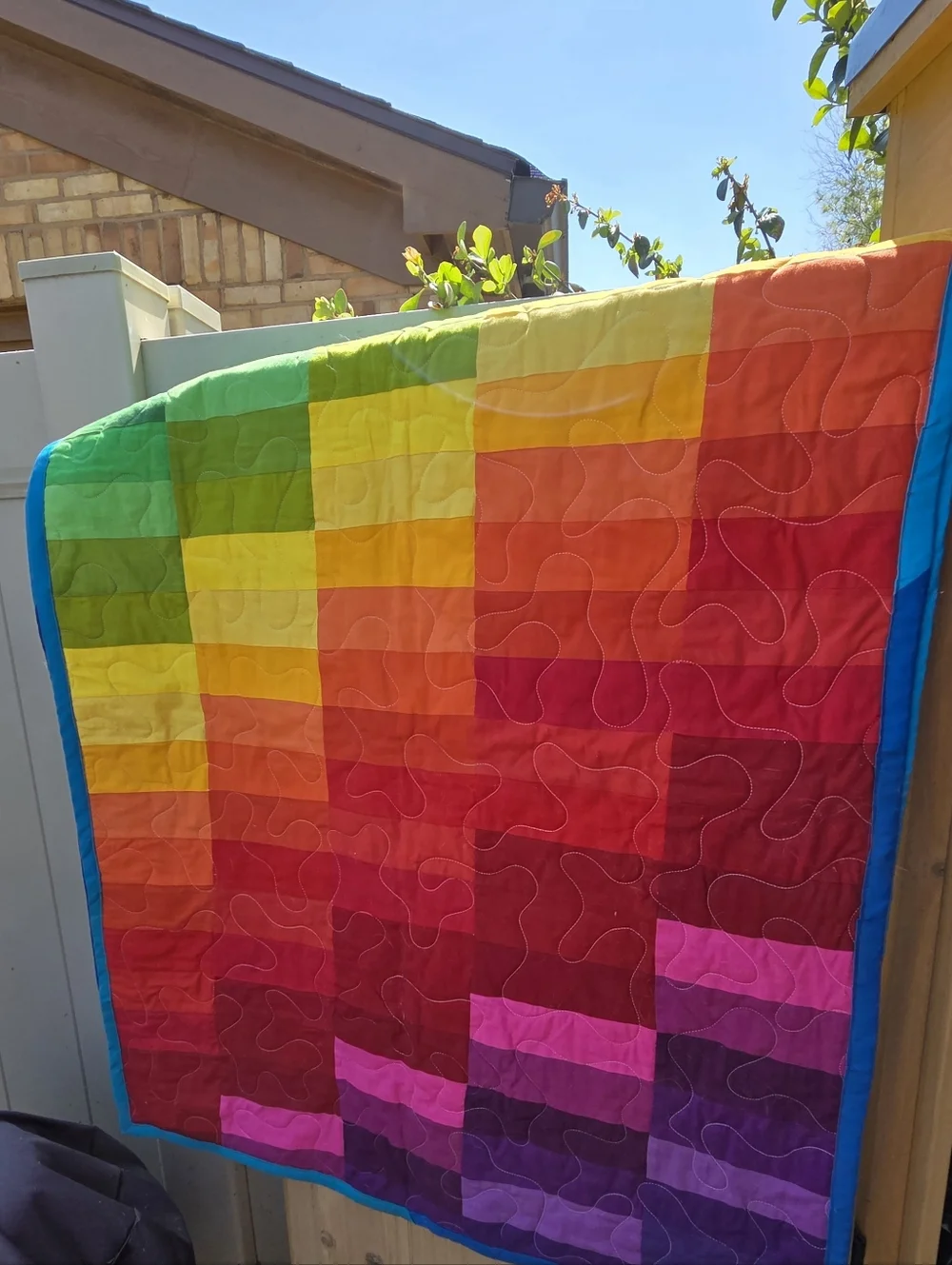 Vibrant Rainbow Gradient Quilt Runner, Wall Textile Hand Quilted